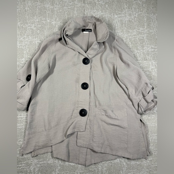 Moonlight Gray Button Down Boho 3/4 Sleeve Slouchy Lagenlook Top Size small USA - Picture 1 of 6